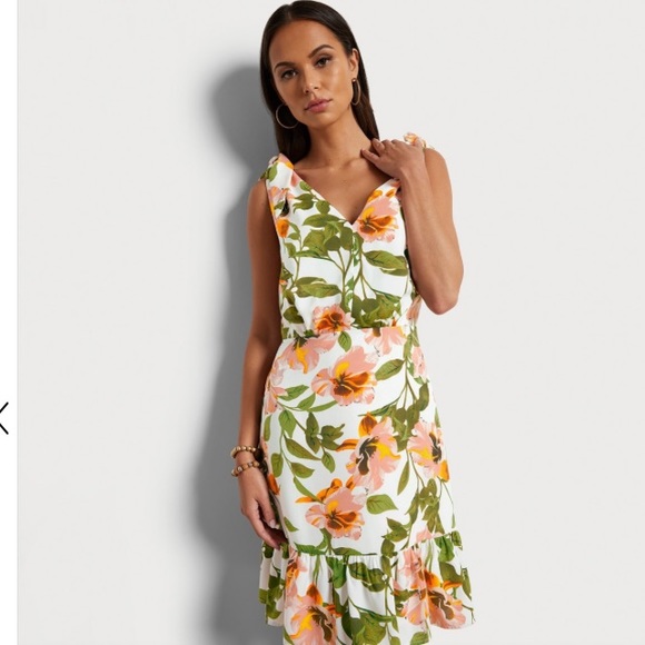 NWT Sam Edelman Floral Mini Dress in peach multi - Picture 2 of 10